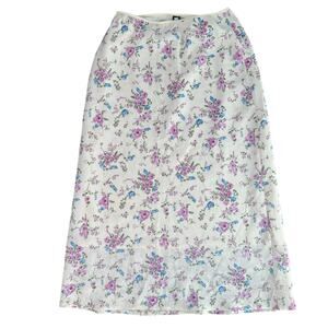 Forever 21 floral midi skirt cream with pink purple flowers s